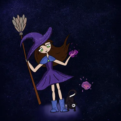 Арт-ведьмочка и её кот! в стиле 2D на Illustrators.ru