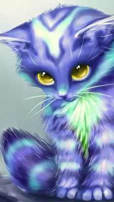 Картинка на телефон котёнок (рисунок) скачать на заставку бесплатно.