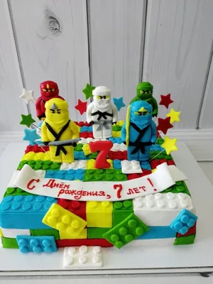 Торт Lego Ninjago 26062020 красный детский на 5 лет мальчику одноярусный с  мастикой стоимостью 8 050 рублей - торты на заказ ПРЕМИУМ-класса от КП  «Алтуфьево»