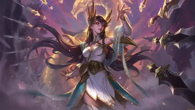 Обои Видео Игры League of Legends, обои для рабочего стола, фотографии  видео игры, league of legends, лига, легенд, league, of, legends, клинки,  divine, sword, artwork, lol, ирелия, splash, арт, лепестки, платье, волосы,