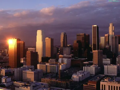 Обои на рабочий стол Вечерний город Los Angeles / Лос-Анджелес, обои для рабочего  стола, скачать обои, обои бесплатно