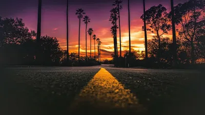 Обои на рабочий стол Закат в Лос-Анджелесе / Los Angeles, Калифорния /  California, обои для рабочего стола, скачать обои, обои бесплатно