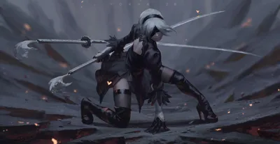 Обои на рабочий стол YoRHa №2 тип B из игры NieR: Automata, автор Guweiz,  обои для рабочего стола, скачать обои, обои бесплатно