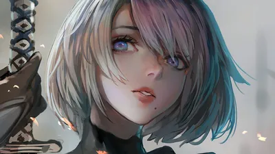 Обои на рабочий стол YoRHa №2 тип B и YoRHa №9 тип S из игры NieR: Automata,  автор 塞否巴拉那, обои для рабочего стола, скачать обои, обои бесплатно