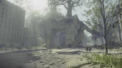 Скачать обои и картинки андроид, a2, арт, игра, nier:automata, сидит,  пещера, свет, птица, девушка для рабочего стола в разрешении 1366x768