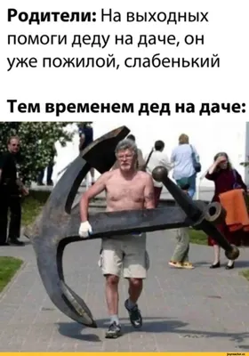 Родители: На выходных помоги деду на даче, он уже пожилой, слабенький Тем  временем дед на даче: / якорь :: дед :: дача :: картинка с текстом /  смешные картинки и другие приколы: