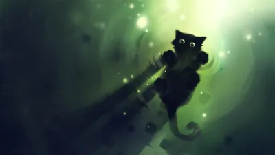 Картинка на рабочий стол kittens, abstract, green, DeviantART, простые,  кошки, Apofiss, artwork, произведения искусства, simple, cats, зеленые,  абстрактные, котята 1920 x 1080