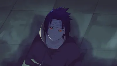 Обои на рабочий стол Uchiha Sasuke / Учиха Саске с забинтованной головой  смотрит вверх из аниме Наруто / Naruto, обои для рабочего стола, скачать  обои, обои бесплатно