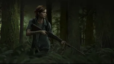 Обои на рабочий стол Ellie Williams / Элли Уилльямс с винтовкой в лесу, арт  к игре The Last of Us: Part II / Последние из нас: Часть 2, обои для рабочего  стола,