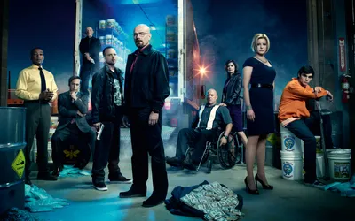 Обои на рабочий стол Персонажи сериала Breaking Bad / Во все тяжкие на  котором изображены Walter White / Уолтер Уайт и Jesse Pinkman / Джесси  Пинкмэн и другие, обои для рабочего стола,