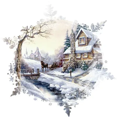 Winter landscape. Print on a transparent background. Зимний пейзаж. Принт  на прозрачном фоне. | Christmas paintings, Winter landscape, Christmas  scenes
